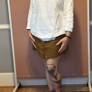 Faux suede button-front mini skirt